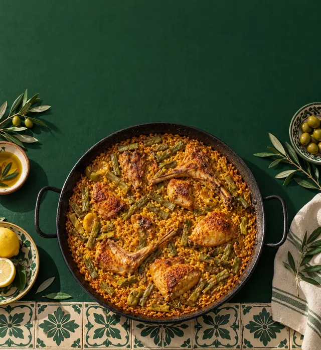 Paella in a large pan