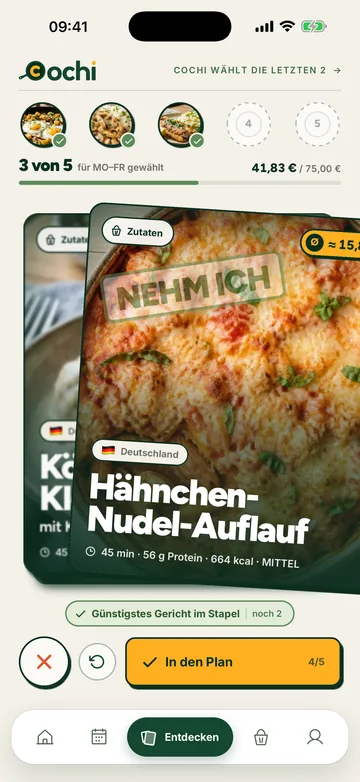 Cochi card deck: chicken pasta bake stamped NEHM ICH (I'll take it)