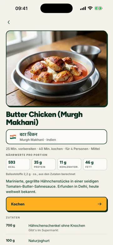 Butter chicken recipe page in Cochi